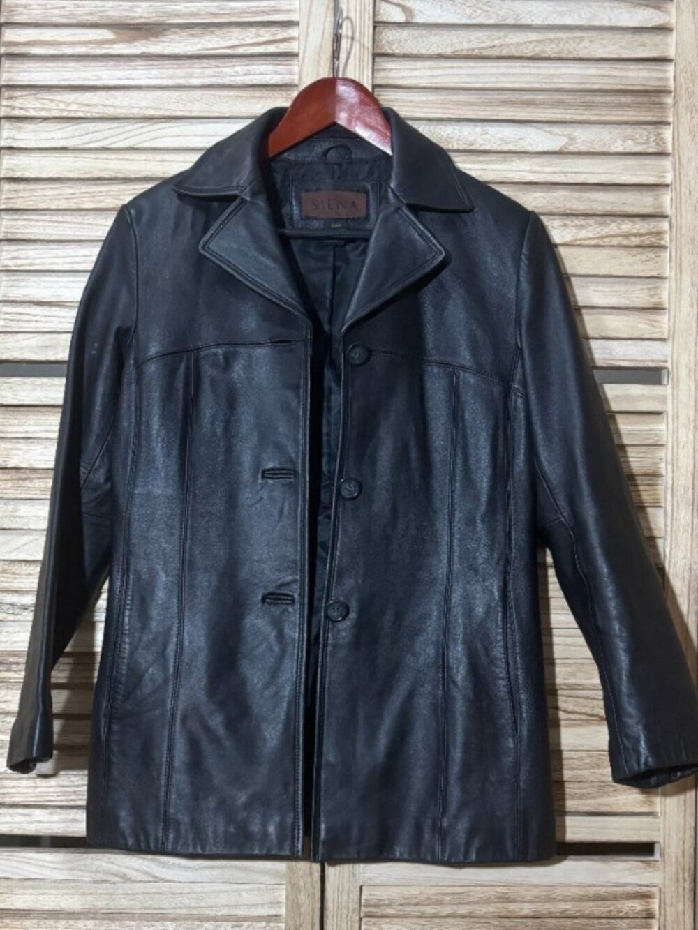 Siena Studio Black Leather Jacket Women’s Small Collared Button-Up Excellent - Picture 3 of 9